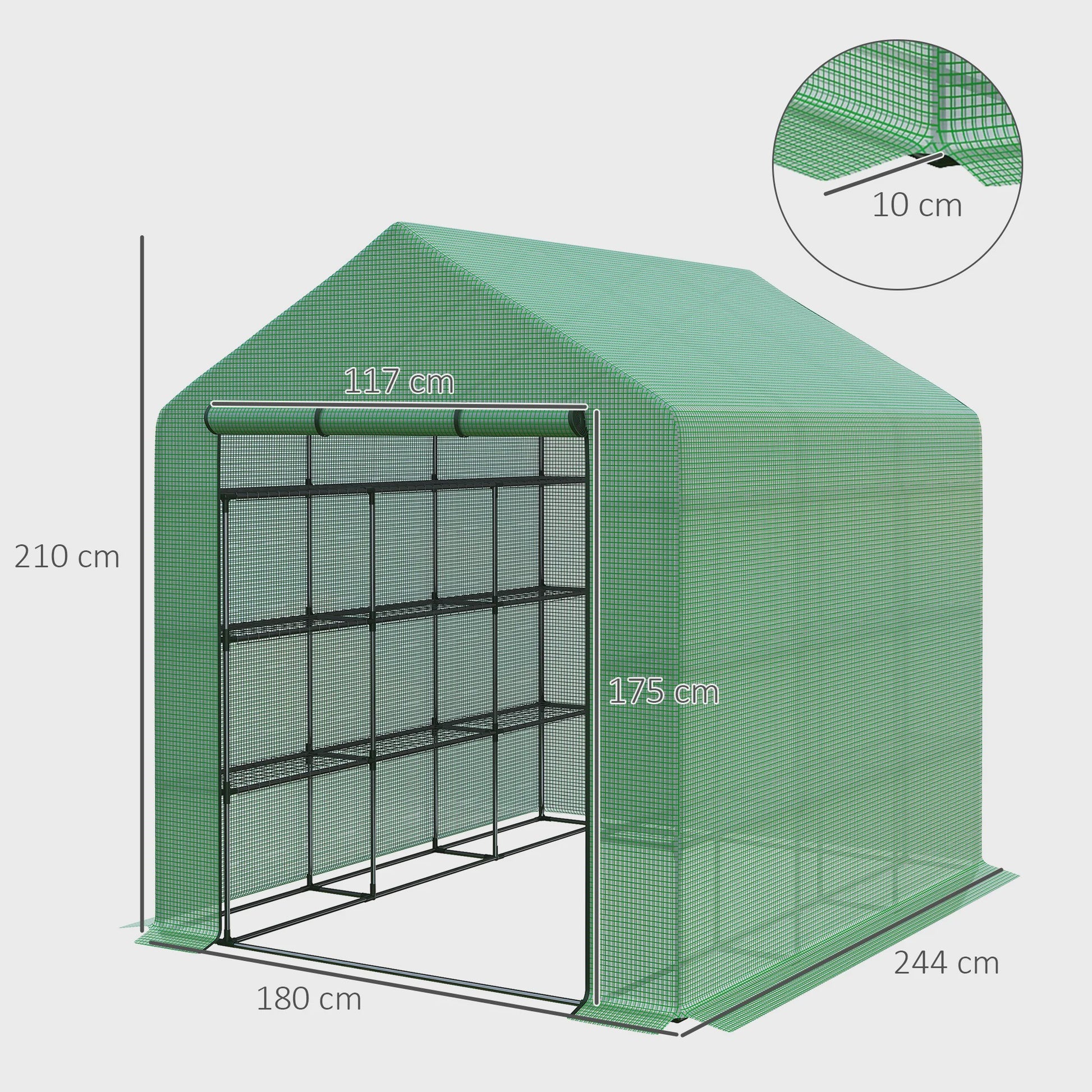 Outsunny Kleine Kweekkas met 4 Legborden - 244x180x210 cm - Groen