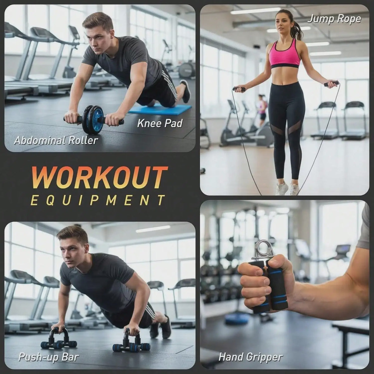7-delige Home Workout Set: Springtouw, Handknijper, Push-up Bars & Buikroller