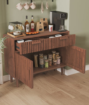 Mid-Century Houten Buffetkast met 2 Lades en 2 Deuren - Stijlvolle Console voor Woonkamer of Hal