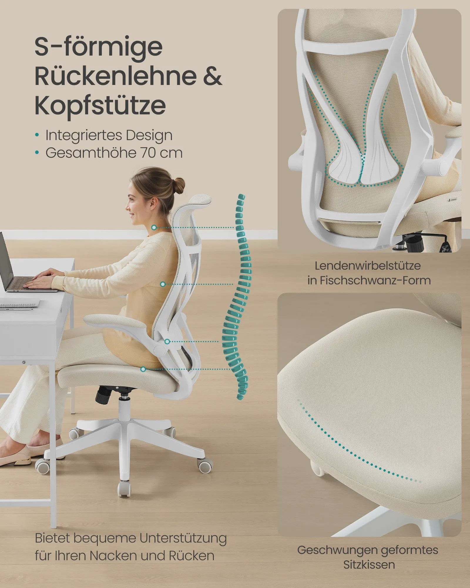 Ergonomische Bureaustoel met Opklapbare Armleuningen en Ademende Mesh Rugleuning