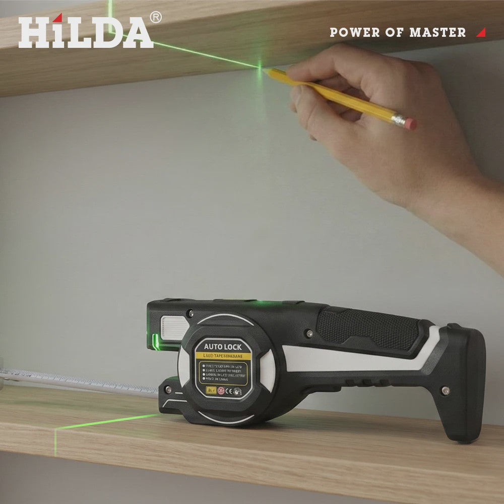 HILDA 2-in-1 Laser Rolbandmaat met Groene Laser & Automatische Vergrendeling - Oplaadbaar