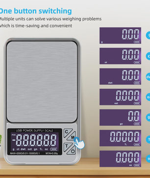 Precisie Digitale Weegschaal 200g/1000g - Hoge Nauwkeurigheid, USB Oplaadbaar