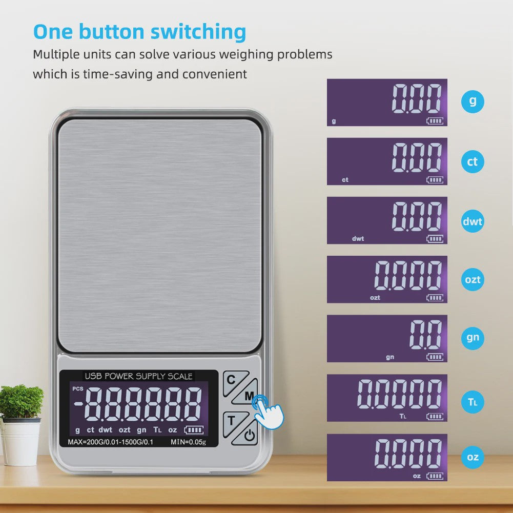 Precisie Digitale Weegschaal 200g/1000g - Hoge Nauwkeurigheid, USB Oplaadbaar