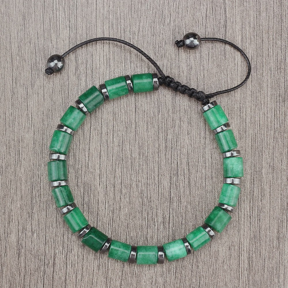 Blauwe Cilindervormige Agate Armband - Gevlochten Natuursteen Bangle voor Dames en Heren