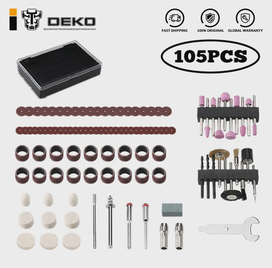 DEKO Accessoireset voor Roterende Gereedschappen: Schuren, Slijpen, Polijsten & Snijden