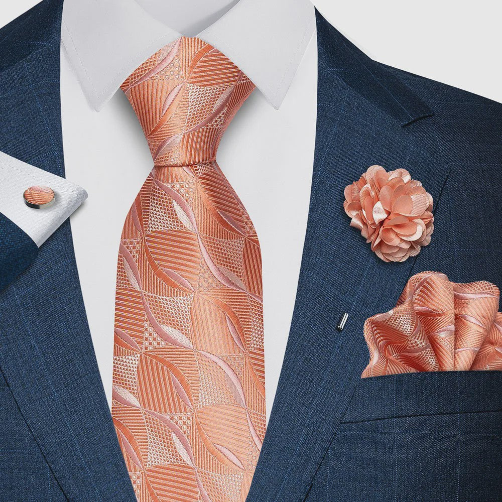 Luxe Heren Set: Paarse Paisley Stropdas, Manchetknopen, Pochet & Boutonnière - 8cm Breed