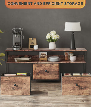 Vintage TV Meubel met LED Verlichting en 3 Stoffen Lades - Industrieel Design