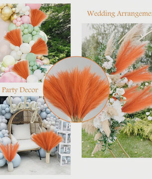 Set van 5, 10 of 20 Oranje Kunst Pampasgras Takken - 55cm Hoge Pluche Decoratie