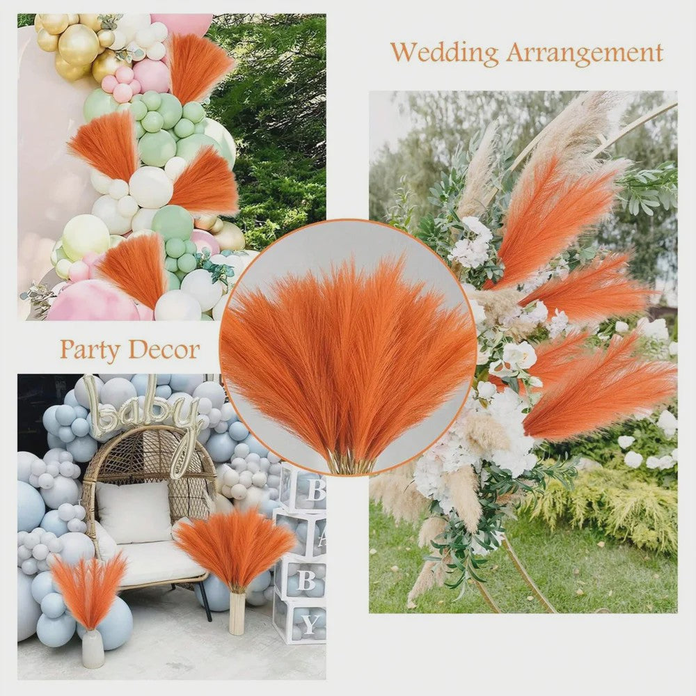Set van 5, 10 of 20 Oranje Kunst Pampasgras Takken - 55cm Hoge Pluche Decoratie