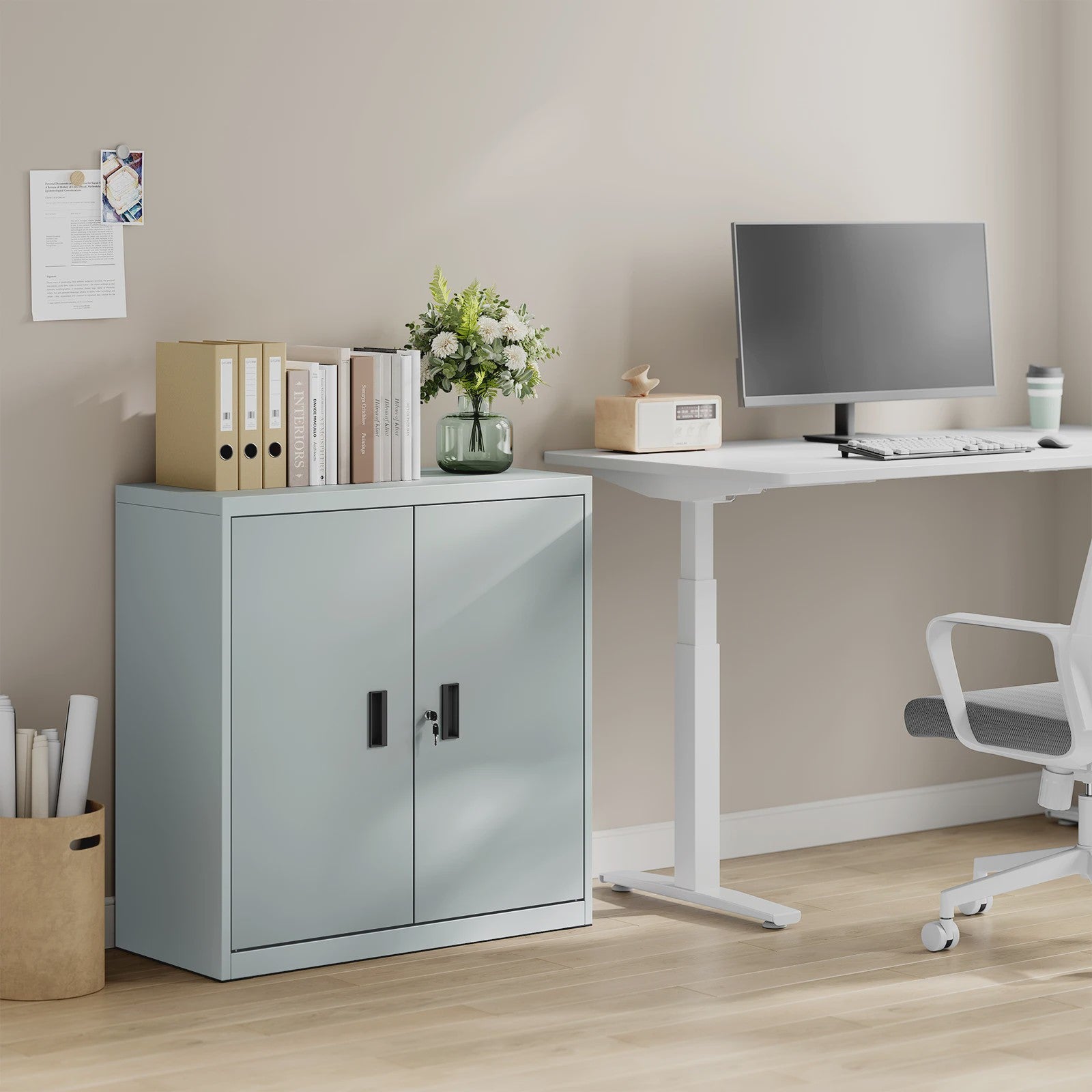 Afsluitbare Metalen Archiefkast met Slot en Verstelbare Legging - Kantoor & Printerkast