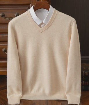 Heren V-hals Trui 100% Merino Wol & Kasjmier - Smart Casual Pullover