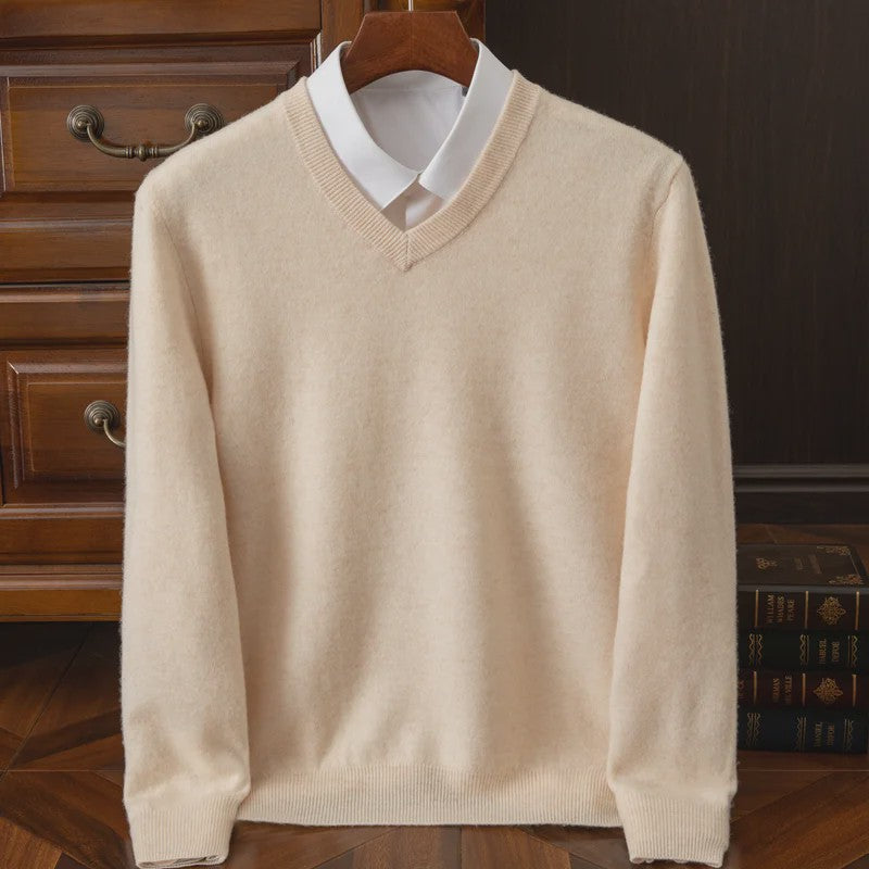 Heren V-hals Trui 100% Merino Wol & Kasjmier - Smart Casual Pullover