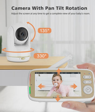 Draadloze Babyfoon met 5" LCD Scherm, App & 3x Zoom - Pan/Tilt & Tweeweg Audio