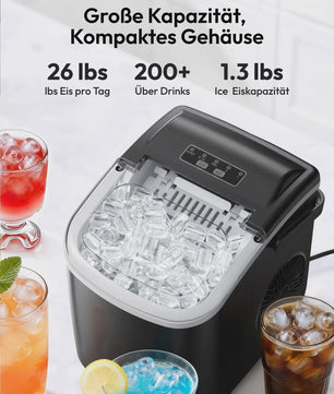 Compacte IJsblokjesmachine: 12kg/24u, Snel ijs in 6 min, Zelfreinigend, Draagbaar, Stil & RVS Look