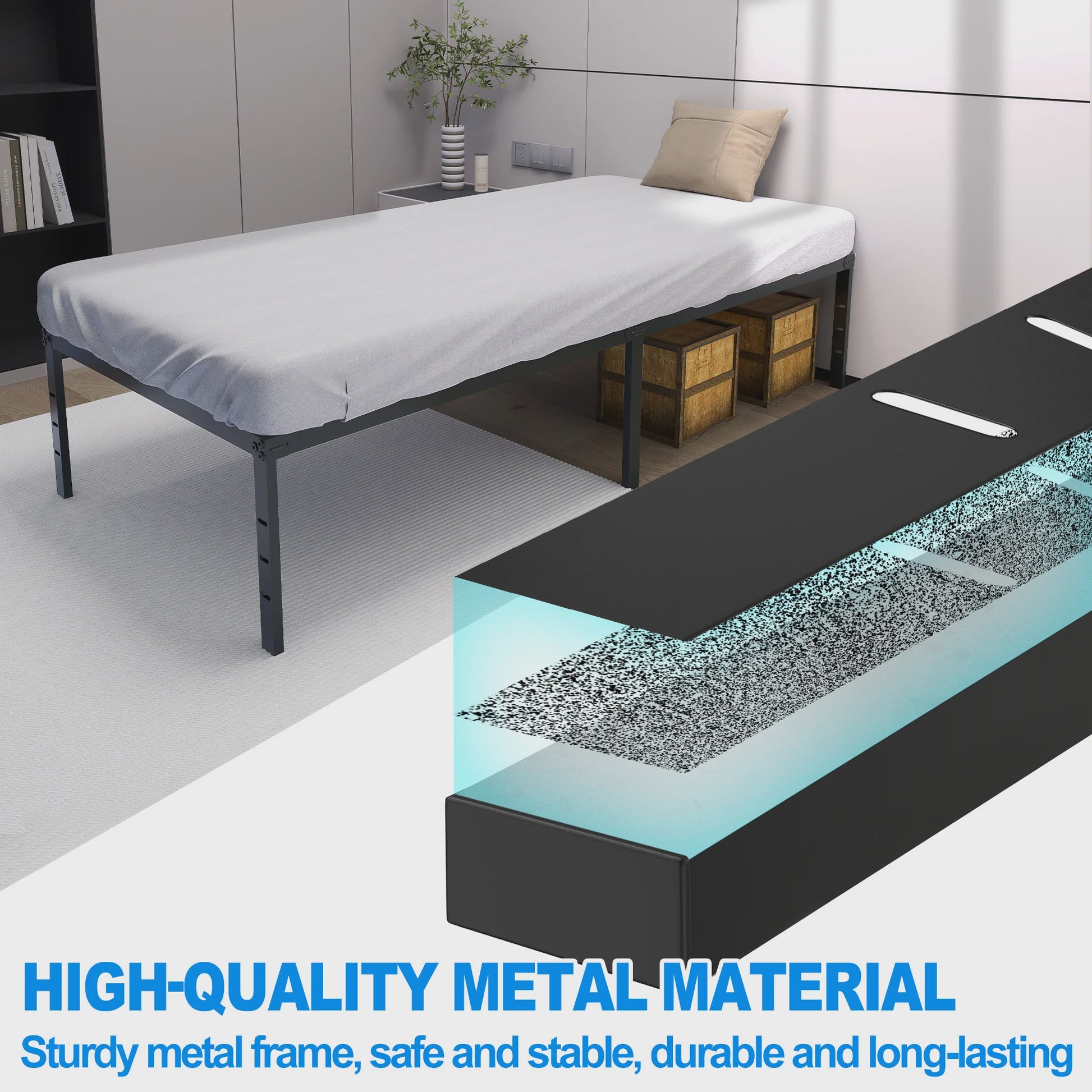 Robuust Metalen Bedframe met Lattenbodem - 37.5cm Opbergruimte