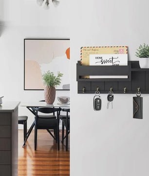 Rustieke Houten Wand Organizer met Postvak en 6 Sleutelhaken