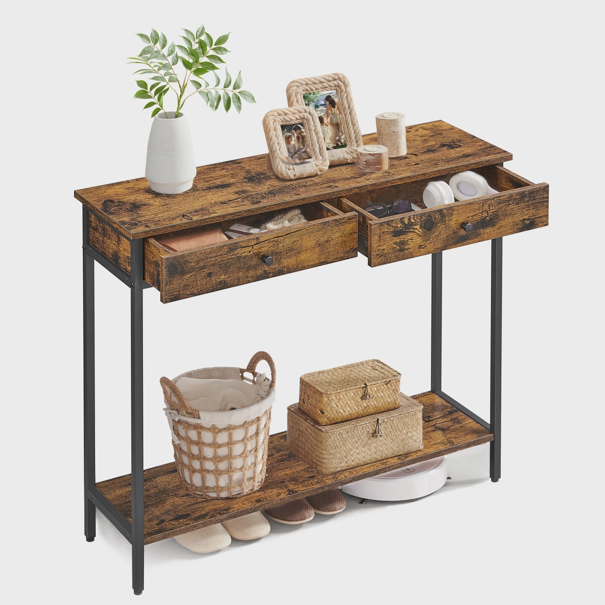 Stijlvolle Console Tafel met 2 Lades - Halmeubel, Bijzettafel of Sofa Tafel