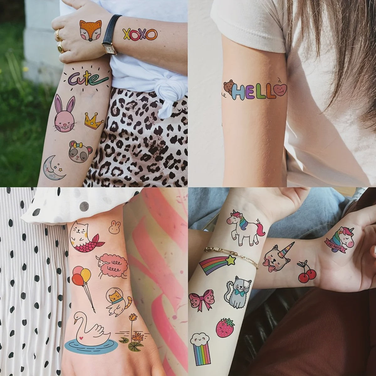Tijdelijke Tattoos voor Kinderen en Volwassenen: 60 Vel met 1000+ Leuke Cartoon Dieren, Zeemeerminnen & Unicorns