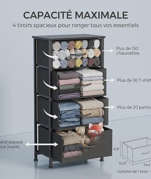 Compacte Ladekast met 4 Lades - Stoffen Opbergunit met MDF Frame voor Slaapkamer en Woonkamer