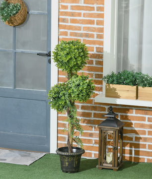 HOMCOM Kunstplant Boom met 3 Bolvormige Toppen (115 cm) in Decoratieve Pot - Geschikt voor Binnen en Buiten