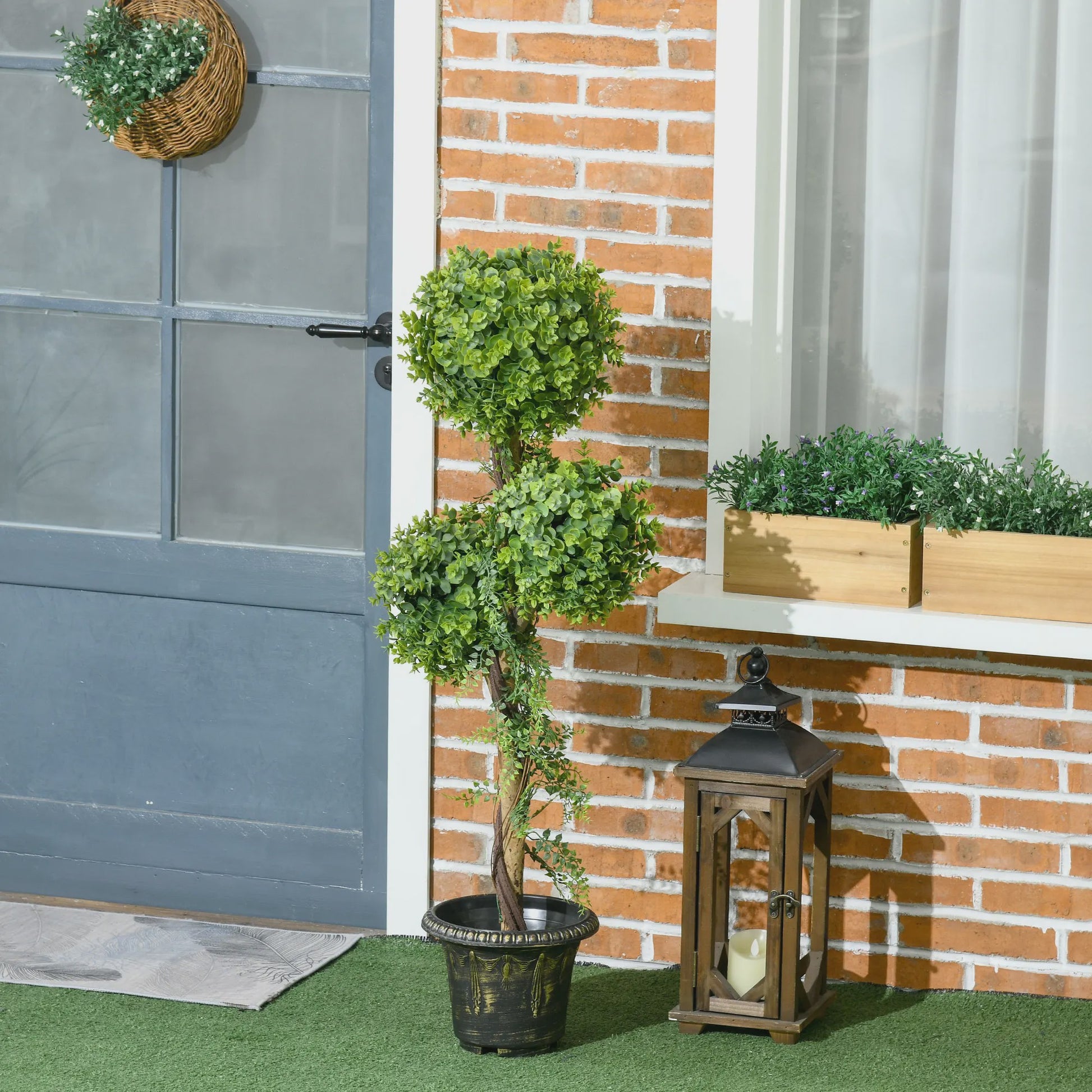 HOMCOM Kunstplant Boom met 3 Bolvormige Toppen (115 cm) in Decoratieve Pot - Geschikt voor Binnen en Buiten