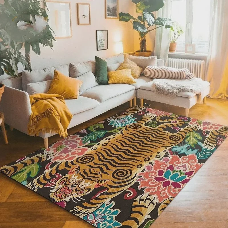 Bohemian Tibetaanse Tijger Vloerkleed - Antislip Decoratief Kleed voor Woonkamer & Slaapkamer