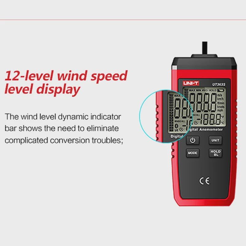 UNI-T UT363S Digitale Anemometer - Windsnelheid & Temperatuurmeter