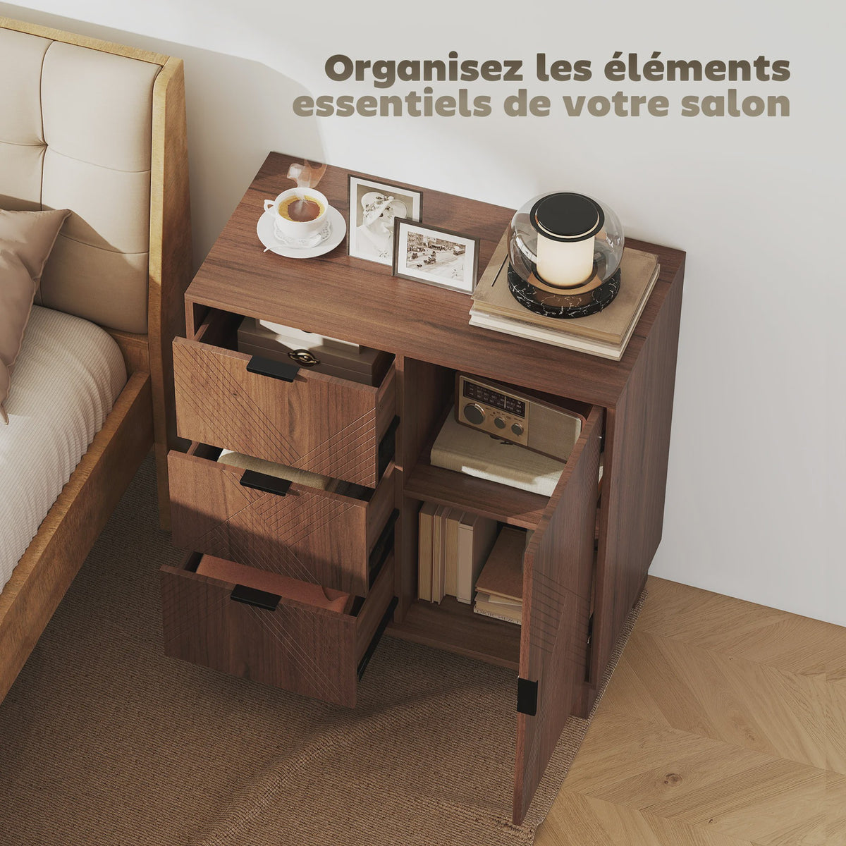Stijlvolle Houten Buffetkast met 3 Lades en Deur - Ideaal voor Woonkamer & Keuken
