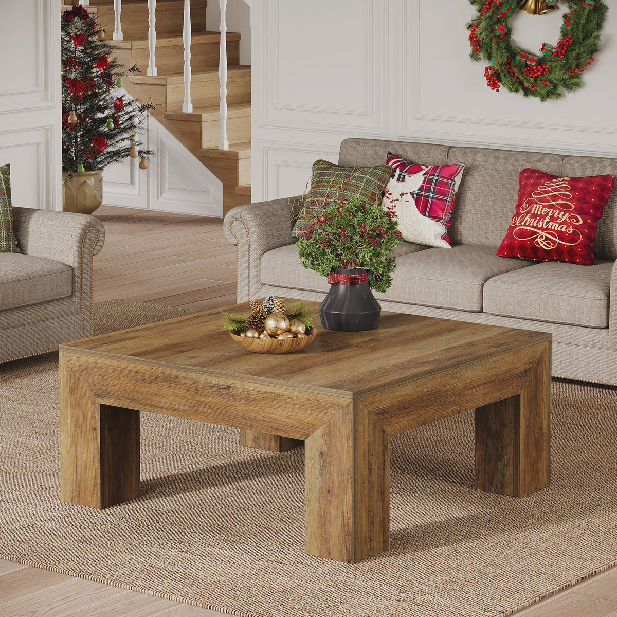 Vierkante Salontafel Rustiek Bruin - 100x100cm - Stevig Houten Onderstel
