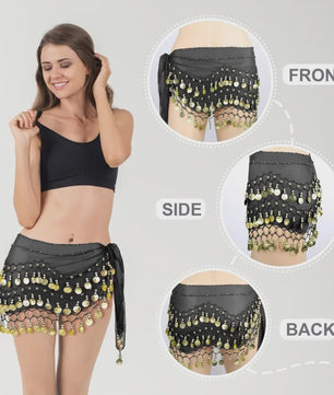 Buikdans Heupsjaal met Munten - Chiffon Rok voor Dans en Yoga