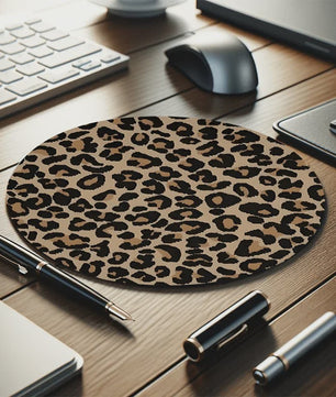 Ronde Luipaardprint Muismat 20x20cm - Antislip Natuurrubber Bureauonderlegger