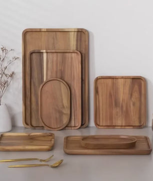 Acacia Houten Serveerschaal - Natuurlijk Hout, Perfect voor Snacks, Fruit & Thee