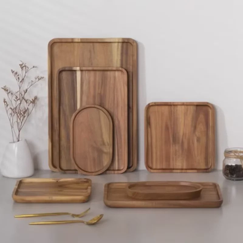 Acacia Houten Serveerschaal - Natuurlijk Hout, Perfect voor Snacks, Fruit & Thee