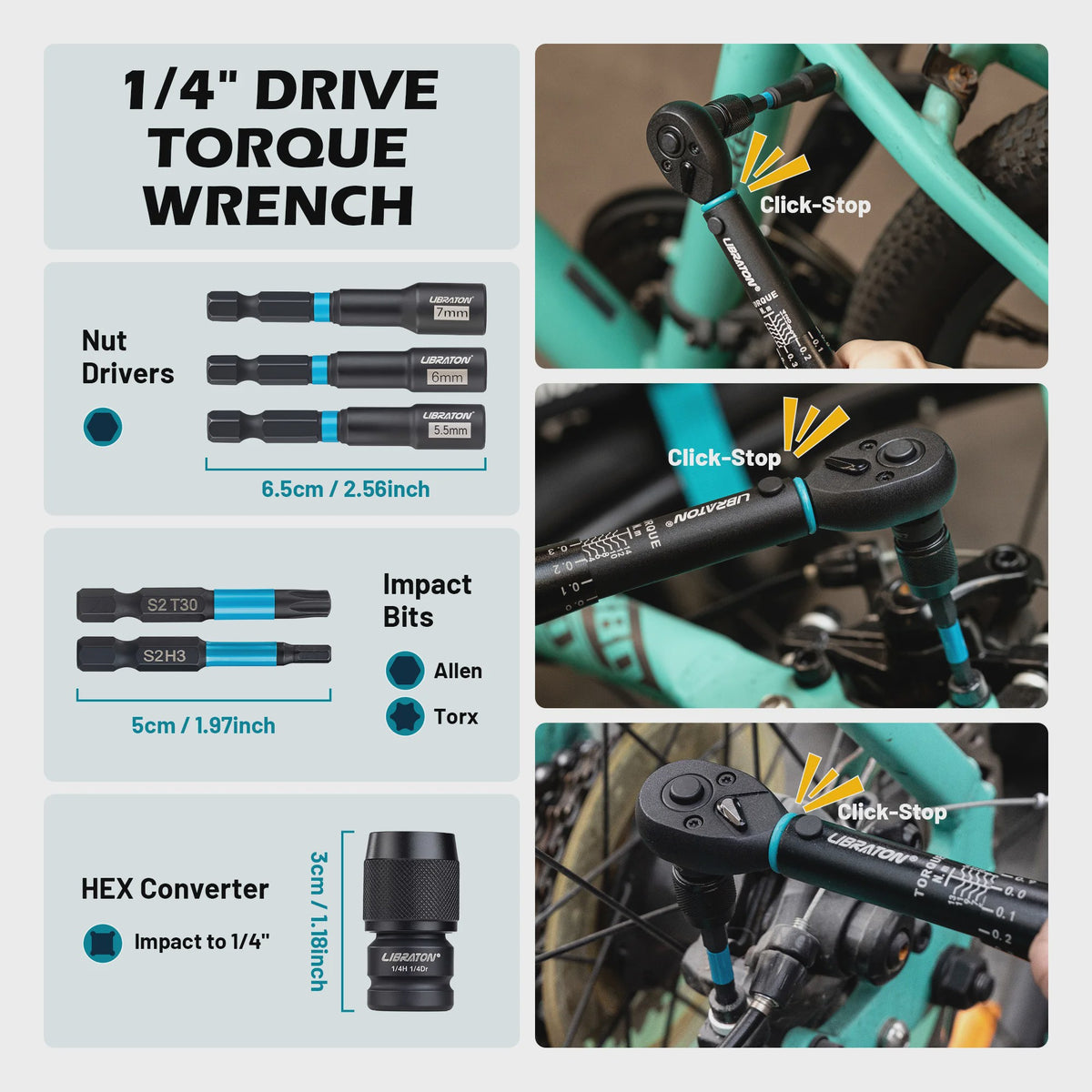 21-delige Momentsleutel Set 1/4" 2-14 Nm voor Fiets & Motor - Ratel Gereedschap