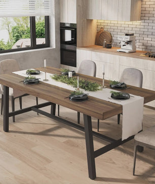 Industriële Eettafel 71" voor 6-8 Personen - Ruim Rechthoekig Keukentafel met Stalen Frame