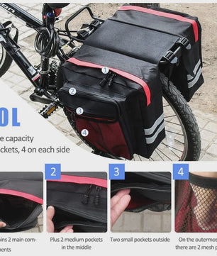 Dubbele Waterdichte Fietstas Achterdrager 30L - Ideaal voor Lange Fietstochten met Reflecterende Details