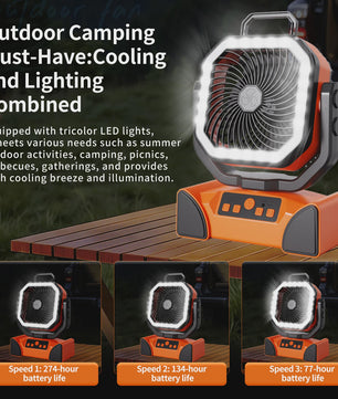 Oplaadbare Camping Ventilator met LED Licht & Afstandsbediening - 100 Uur Runtime