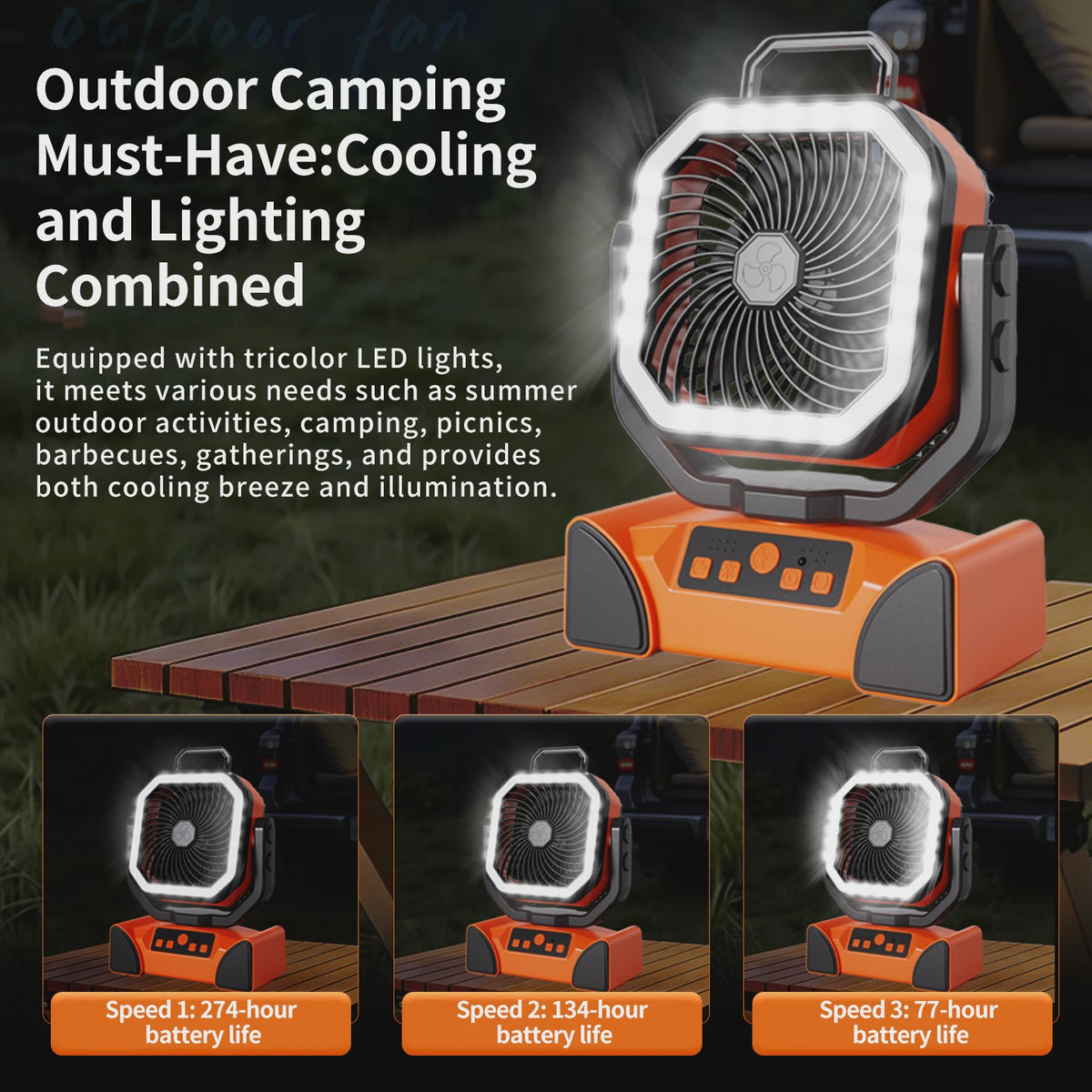 Oplaadbare Camping Ventilator met LED Licht & Afstandsbediening - 100 Uur Runtime