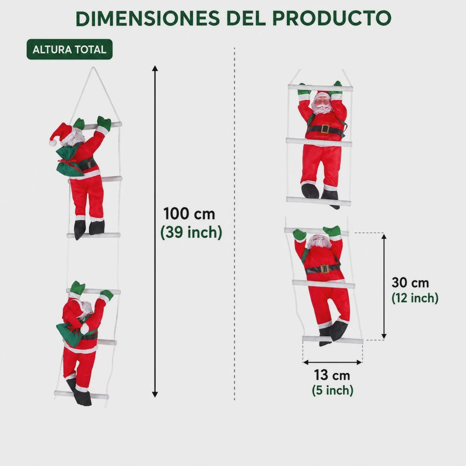 100cm Kerstman aan Ladder - Hangend Kerstdecoratie Ornament met Cadeauzak
