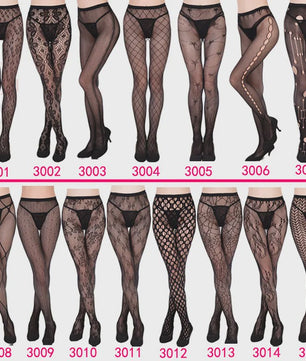 Dames Visnet Panty's met Jacquard Weefsel - Gothic Kant & Spider Net Stijl