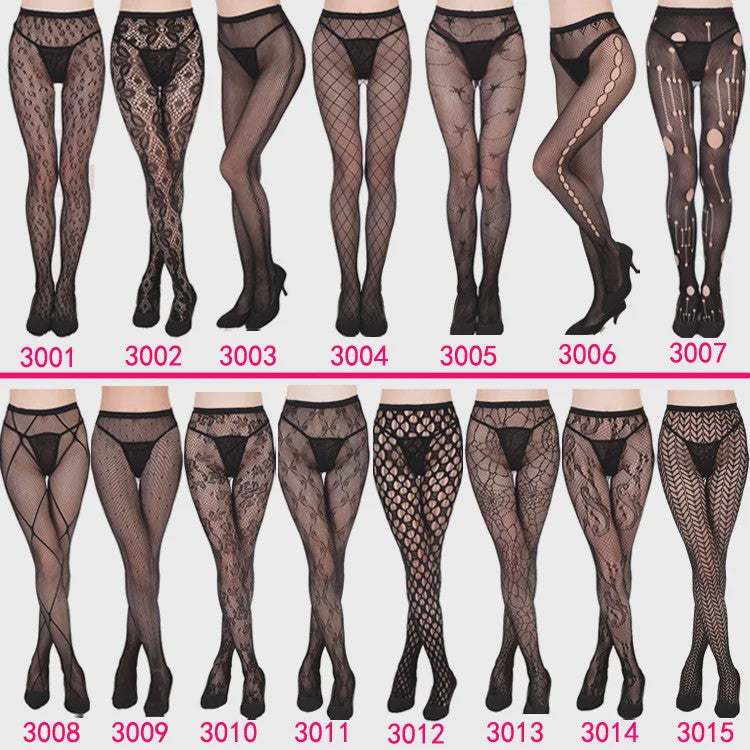 Dames Visnet Panty's met Jacquard Weefsel - Gothic Kant & Spider Net Stijl