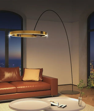Moderne Gouden Ring Vloerlamp - Minimalistisch Design, Luxe Verlichting voor Woonkamer