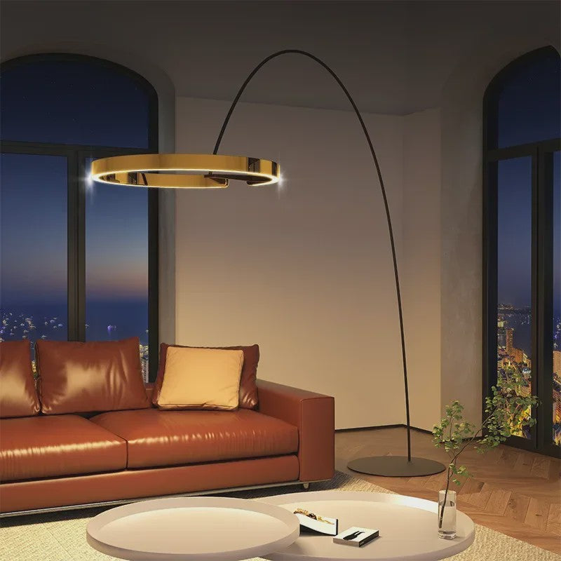 Moderne Gouden Ring Vloerlamp - Minimalistisch Design, Luxe Verlichting voor Woonkamer