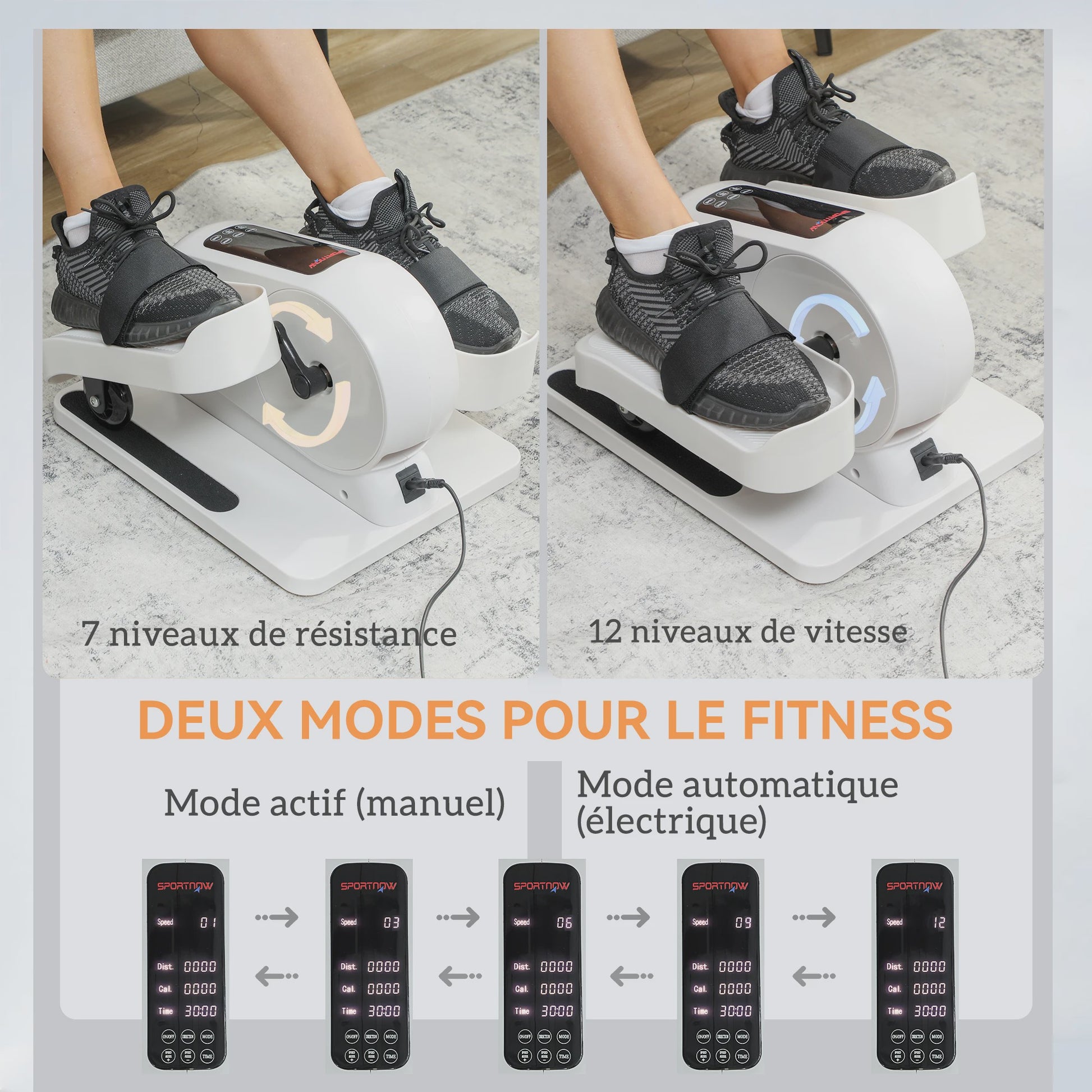 SPORTNOW Mini Hometrainer met LCD, Afstandsbediening en 12 Snelheden - Draagbaar & Stil