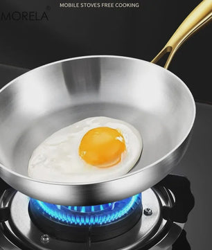 3-delige Set Roestvrij Staal Koekenpannen & Wok met Gouden Handvat - 5-laags Staal, Non-stick