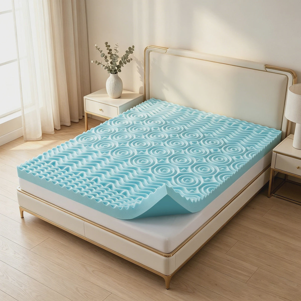 Luxe Traagschuim Matras Topper - 5-Zone Ergonomische Ondersteuning & Koel Comfort