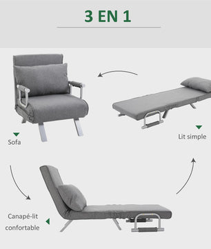 Grijze Fauteuil / Slaapbank - 3-in-1 Multifunctioneel en Comfortabel
