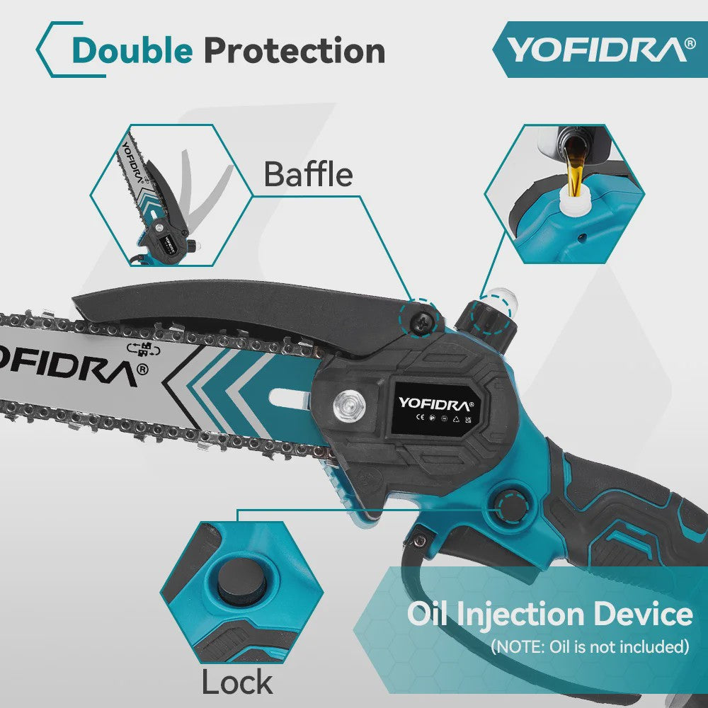 YOFIDRA Accu Snoeizaag 6 & 8 inch - Borstelloze Motor, Krachtig & Draadloos