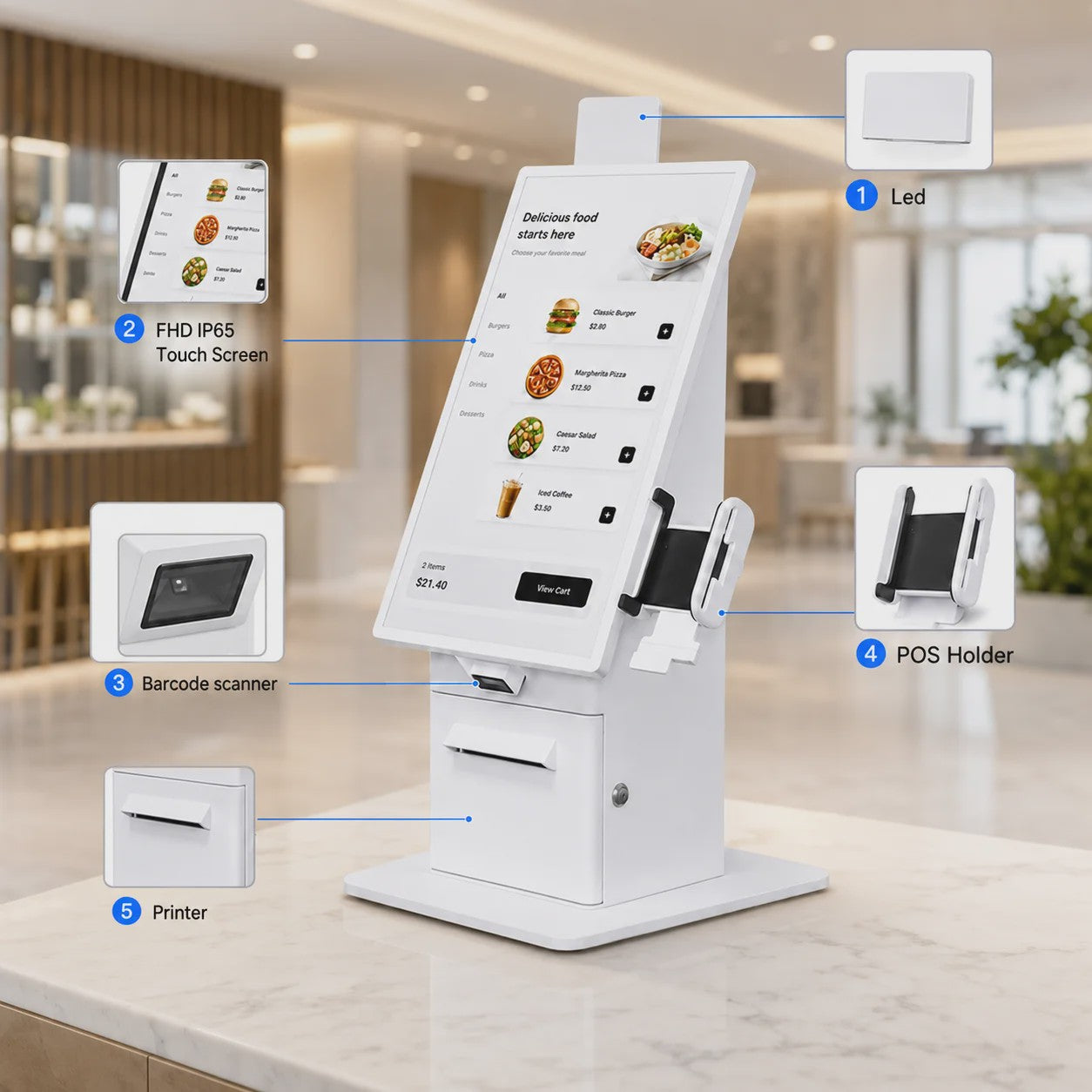 TouchWo 21.5/27 Inch Zelfbedienings Kiosk: Bestel- & Betaalzuil voor Retail & Horeca
