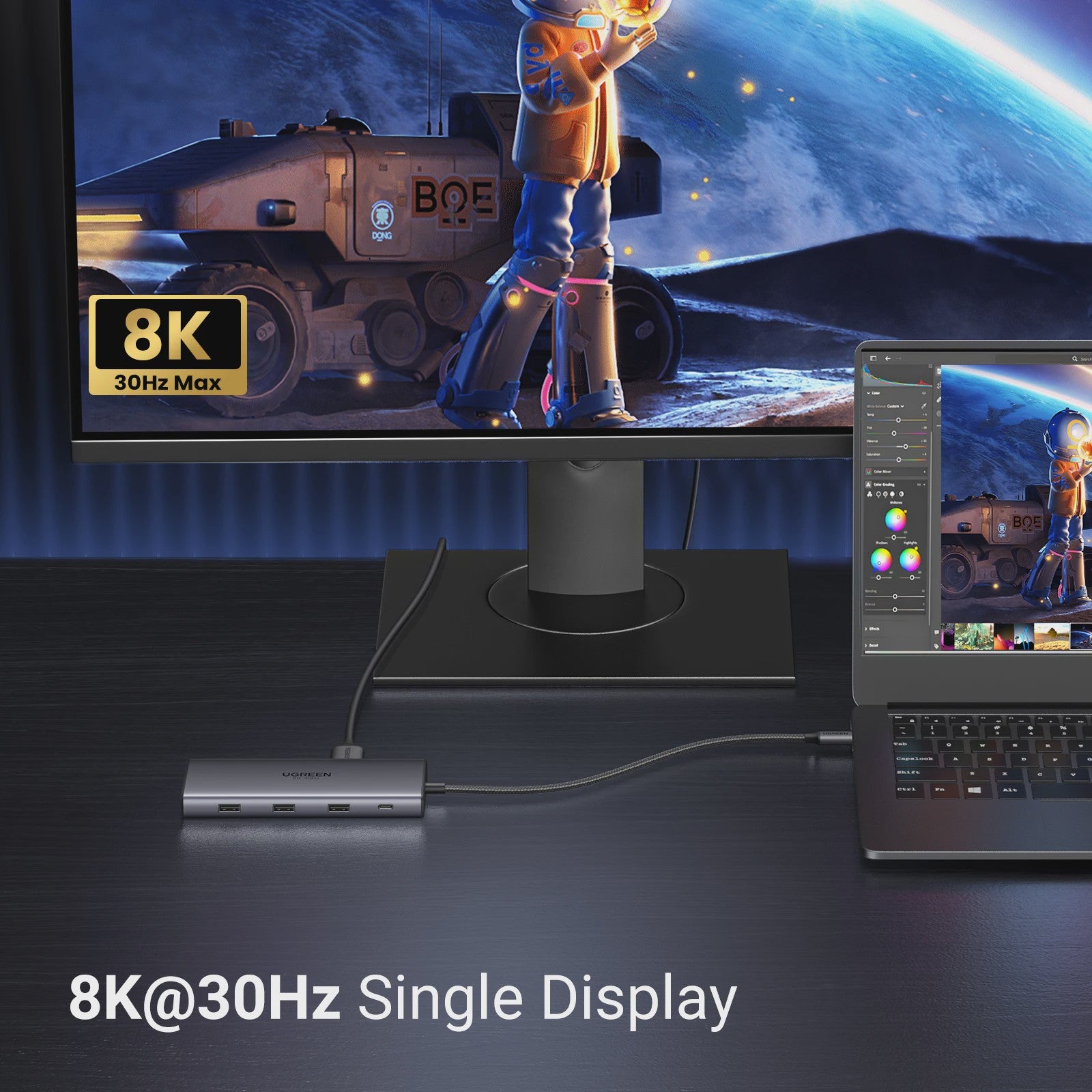 UGREEN 10-in-1 USB-C Hub: 8K/4K Dual HDMI, RJ45, USB 3.0, PD 100W - Docking Station voor MacBook & Laptop
